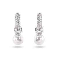 Sterling Silver- Dangling Pearl Crystal Earrings