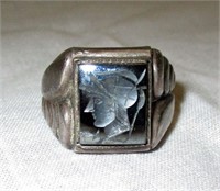 Sterling Silver Signed Intaglio Glass Ring