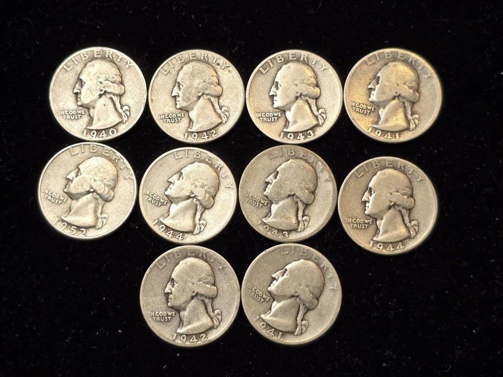 Various Dates Washington Quarters (10) 1940S -