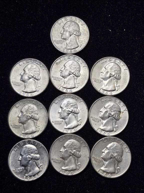 1964 & 1964D Washington Quarters (10)