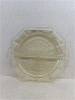 Yellow glass divided dish does have chip