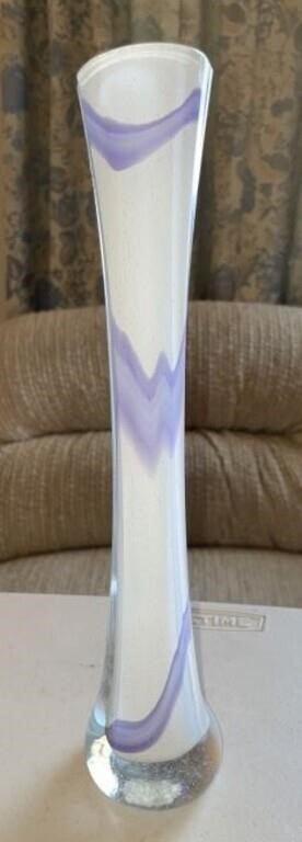Vtg Murano White/Purple Cased Glass Vase