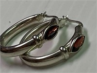 925 Silver Hoop Earrings with Gemstones
