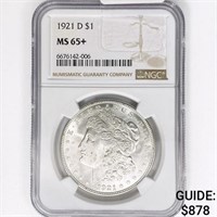 1921-D Morgan Silver Dollar NGC MS65+
