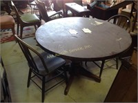 Dining table & 2 chairs. Heavy wear throughout