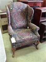 Wingback chair - wear throughout. 44"h x 40.5"w x