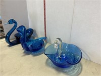 Blue Glass swan dishes