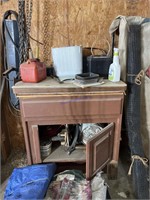 CABINET AND CONTENTS, BATTERIES, GAS CAN, DRILL