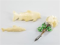 Mammoth and walrus ivory jewelry including a beaut