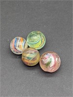 Lot Of 4 Pastel Ribbon Core Marbles As is