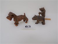 Carved Wood Miniature Scottie Dog & Bears