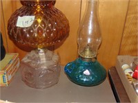 (1) Oil Lamp W/Shade (1) Fenton Oil Lamp