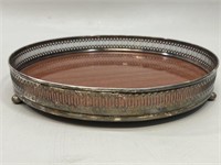 Silverplate Footed Mahogany w/ Wood Tray Glass Top