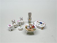 Limoges Porcelain Floral Miniature Furniture Set