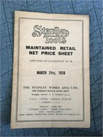 1928, March 24th, Stanley Tools Price Sheet