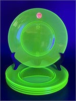 5 URANIUM GLASS GREEN 8.5 IN PLATES