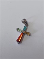 Marked 925 Multicolored Stone Cross- .85g