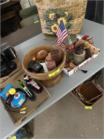 Pac man game, wooden bowl & Misc. items