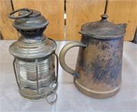 VINTAGE BRASS LANTERN, COFFE URN AGATE