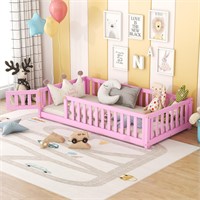 Twin Size Floor Bed with Guardrails  Pink