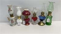(6) mid size oil lamps, (4) made in japan, (2)