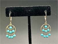 14K Mexico Gold & Turquoise Earrings 3.1g TW