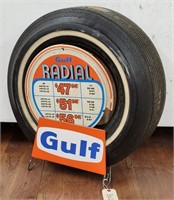 "Gulf" Tire Stand w/ Gulf Cruise Tire & (2) Signs