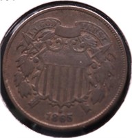 1865 TWO CENT PIECE XF