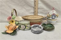 Vintage Hand Painted Flower, Vase, Ashtrays