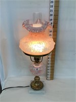 Fenton Pink Satin Dresser Lamp w/ Roses, 20”T