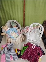 Dolls, bed, chair, clothes