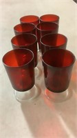 Set of 8 red glass stemware