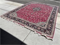 LARGE Red / Blue Kashan Style Area Rug 100% Wool