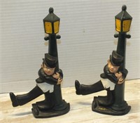 VINTAGE DRUNK AT LAMP POST CAST IRON BOOKENDS