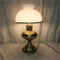 Antique B&H brass lamp w/ milk glass shade