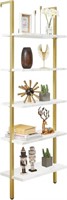 72 Inch 5 Tier Bookshelf - White/Gold