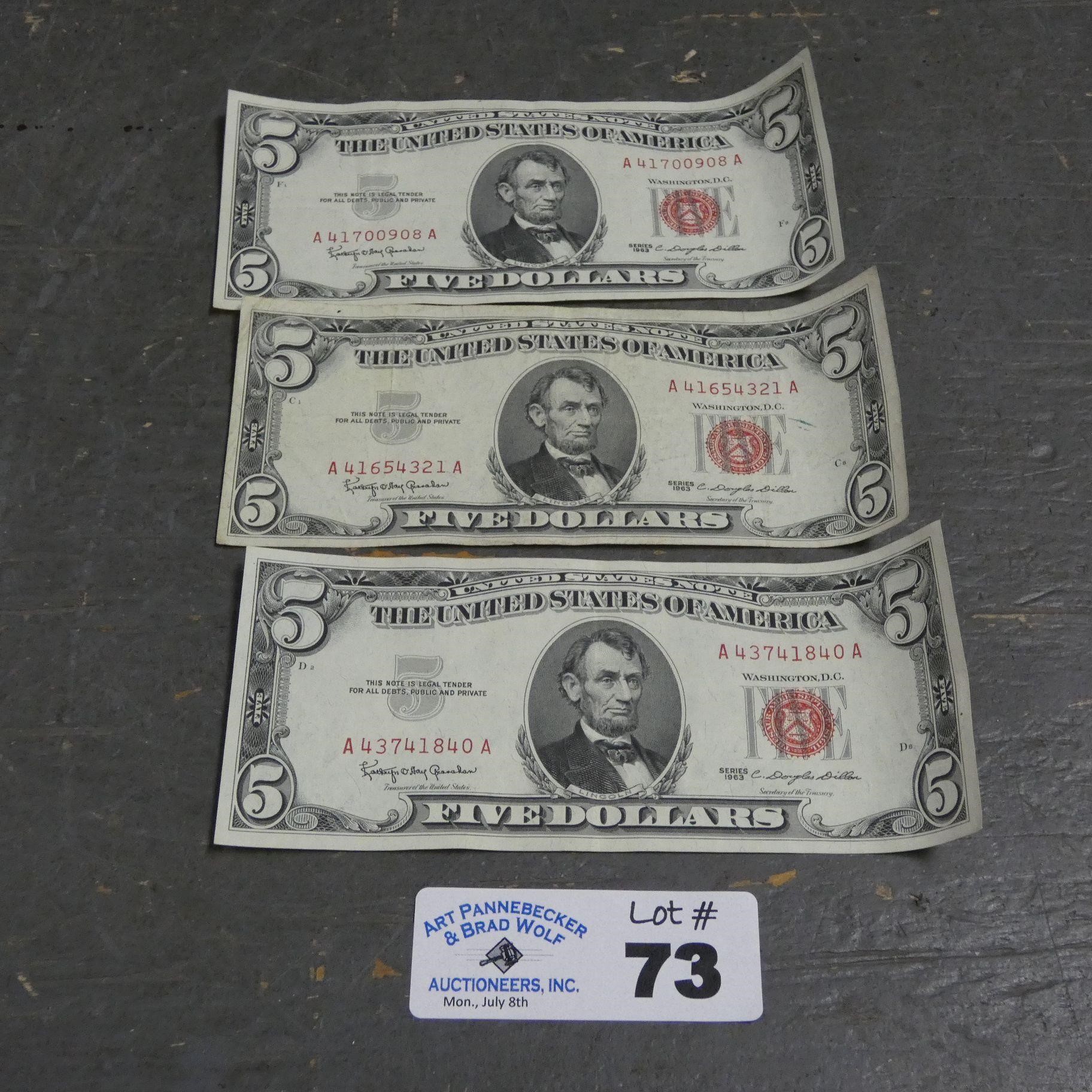 (3) Red Sealed $5 Bills
