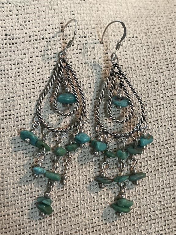 Sterling Silver & Turquoise Dangle Earrings 5.4g