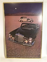 Large Vintage Mercedes Poster Framed