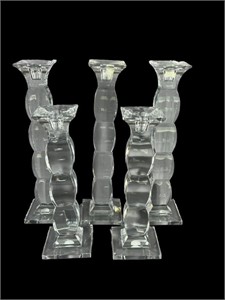(5) Crystal Candle Stick Holders. Made In Czech