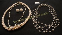 3 pearl type necklaces w/earrings