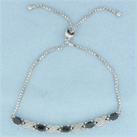 Sapphire and Diamond Adjustable Bolo Bracelet in S