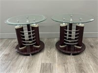 Pair of Modern Glass Top Side Tables