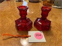 FOSTORIA COIN GLASS PAIR CANDLE HOLDERS