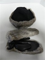 VINTAGE LADIES' FUR HAT AND MITTS