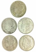 (5) 1921-s Morgan Silver Dollars, $1 Coins