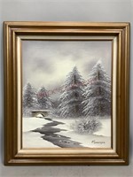 Framed Oil on Canvas Winter Scene by Barrister