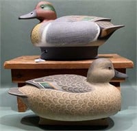 PAIR OF PHIL BABE GREEN-WING TEAL DECOYS