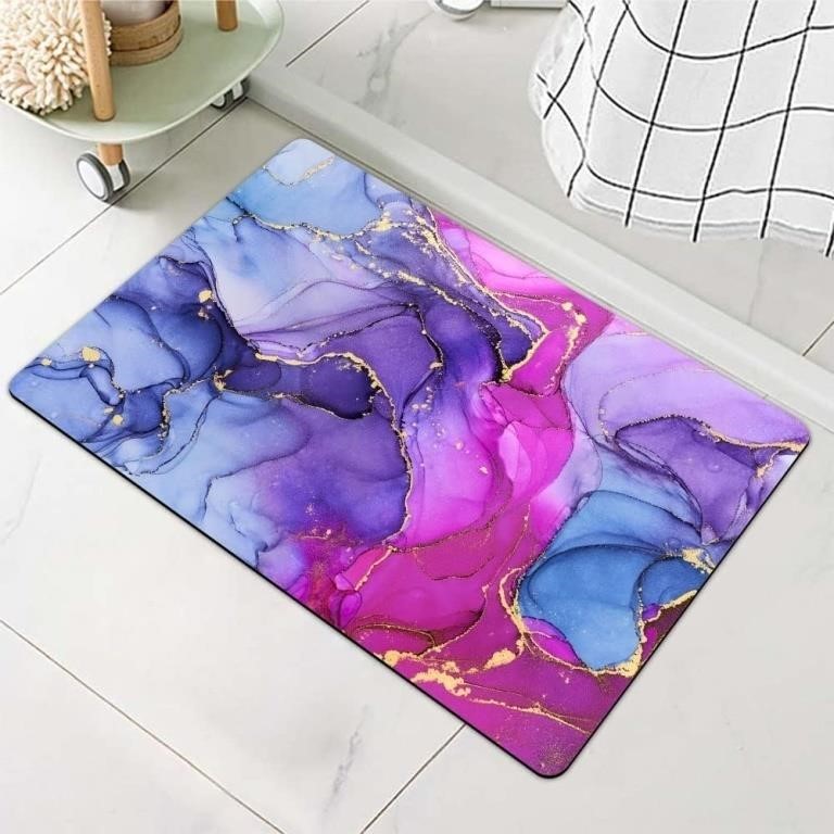 DUADELI Purple Pink Gold Marble Swirl Bath Mat