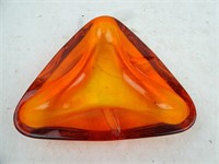 1970s Orange Glass Triangular Ash Tray 7.5"